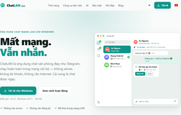 Quảng Cáo Hùng Vinh triển khai phần mềm chat nội bộ ChatLAN: Gửi file nhanh, mất mạng vẫn làm việc